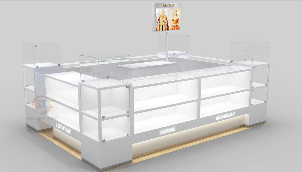 Custom White Wooden Jewelry Kiosk Mall Jewelry Display Showcase with LED Light & Glass Jewellery Cabinet,Bestyledisplay,Custom White Wooden Jewelry Kiosk Mall Jewelry Display Showcase with LED Light & Glass Jewellery Cabinet