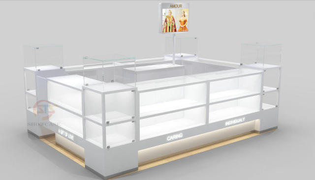 Custom White Wooden Jewelry Kiosk Mall Jewelry Display Showcase with LED Light & Glass Jewellery Cabinet,Bestyledisplay,Custom White Wooden Jewelry Kiosk Mall Jewelry Display Showcase with LED Light & Glass Jewellery Cabinet