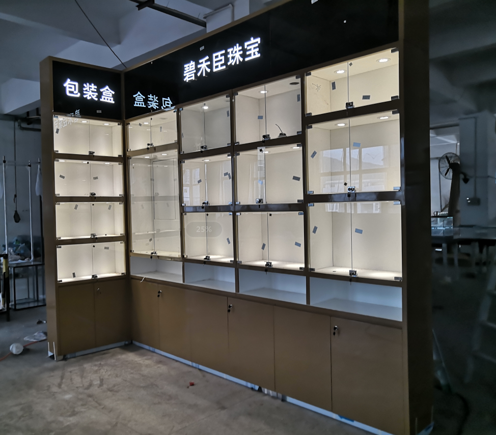 Custom L‑Shaped Jewelry Display Cabinet | Glass Showcases with Storage Base,Bestyledisplay,Custom L‑Shaped Jewelry Display Cabinet | Glass Showcases with Storage Base