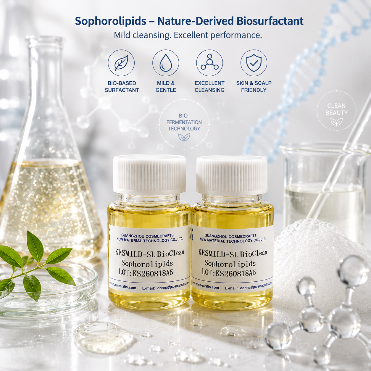Lactonic Sophorolipid Biosurfactant for Personal Care,cosmecrafts,Lactonic Sophorolipid Biosurfactant for Personal Care