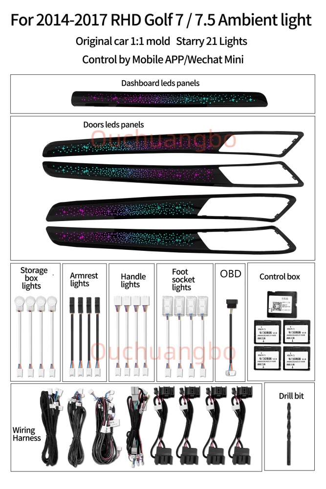 Ouchuangbo ambient light for VW Golf 7 7.5 gti gtd gte golf R MK7 7.5 tsi tcr 2013-2021 LHD RHD Atmosphere  lumiere Backlight