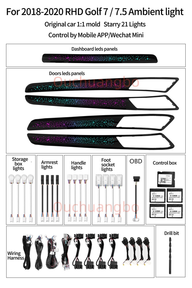 Ouchuangbo ambient light for VW Golf 7 7.5 gti gtd gte golf R MK7 7.5 tsi tcr 2013-2021 LHD RHD Atmosphere  lumiere Backlight