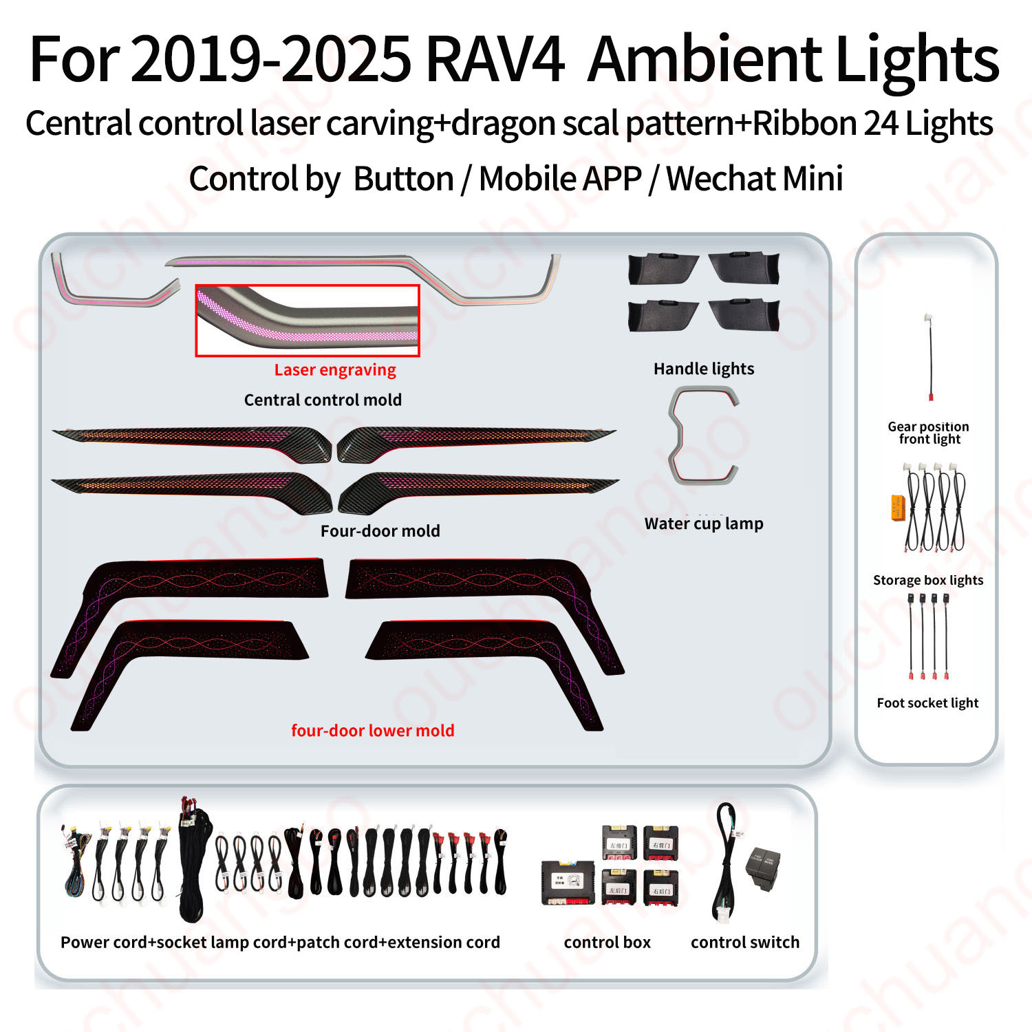 Ouchuangbo LED Ambient Light For For RAV4 2019-2024 Atmosphere Lamp Backlight Kit Dynamic Trim Backlight Interior Ambiental Kit limousine