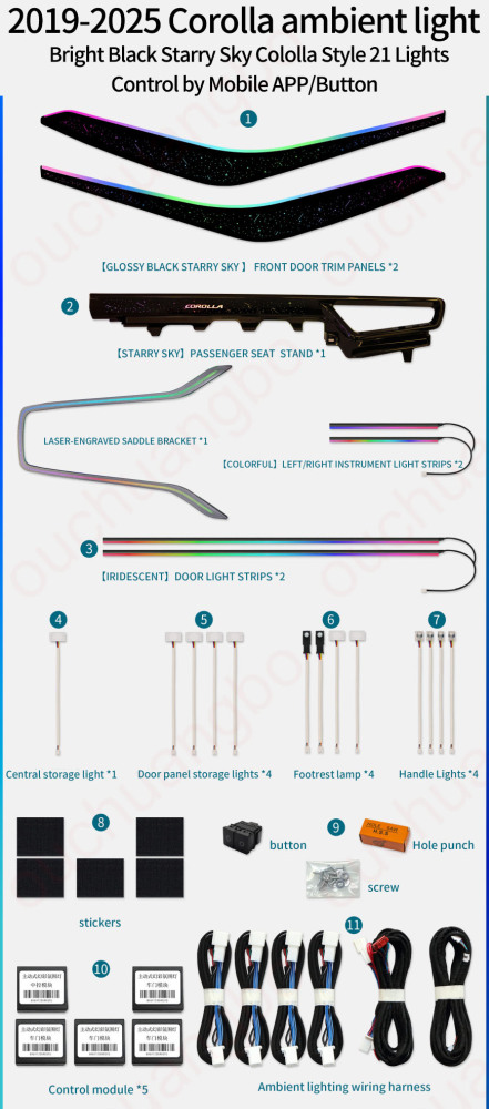 Ouchuangbo Backlight Ambient Light Kit for 2019-2024 Corolla Levin Ralink Allion Lingshang Lamp environment  Car Interior Atmosphere light
