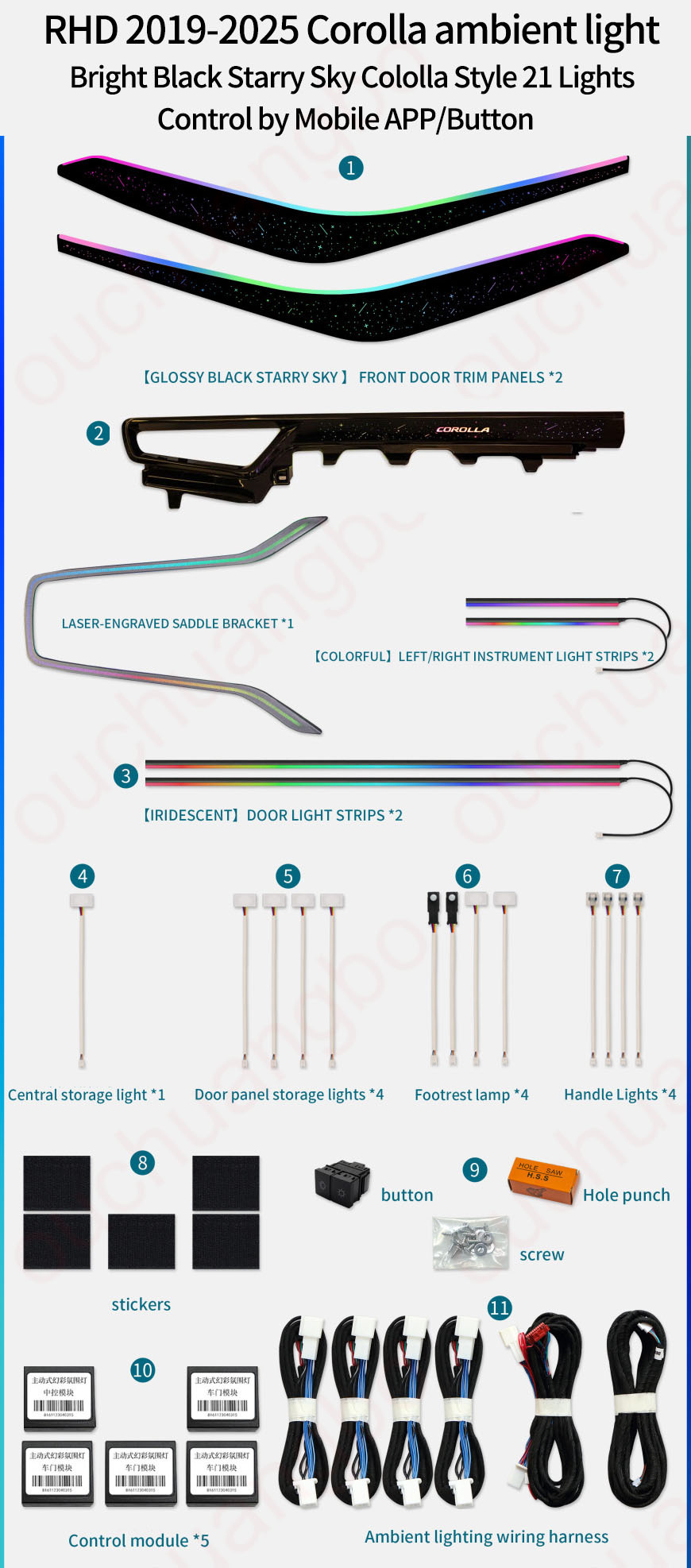 Ouchuangbo Backlight Ambient Light Kit for 2019-2024 Corolla Levin Ralink Allion Lingshang Lamp environment  Car Interior Atmosphere light