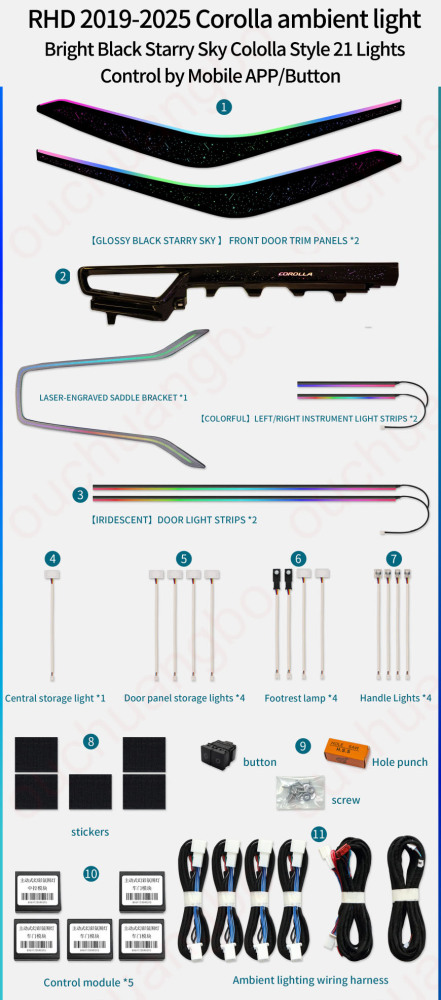 Ouchuangbo Backlight Ambient Light Kit for 2019-2024 Corolla Levin Ralink Allion Lingshang Lamp environment  Car Interior Atmosphere light