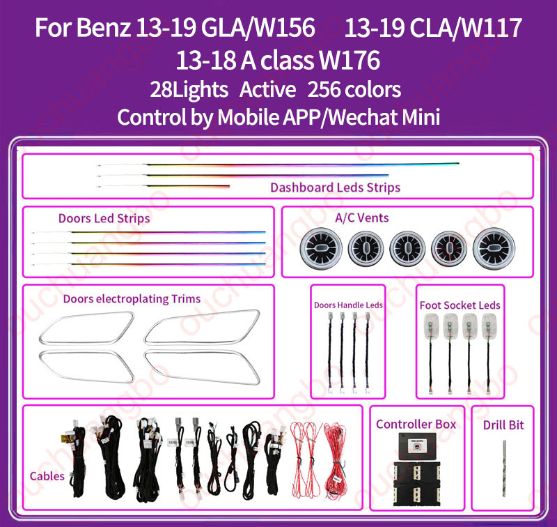 Ouchuangbo Ambient Light For 2013-2019 RHD LHD GLA W156 CLA W117 A Class W176 Ambiance Kit Lamp Backlight Kit Moodlight Decoration Environmental Lights