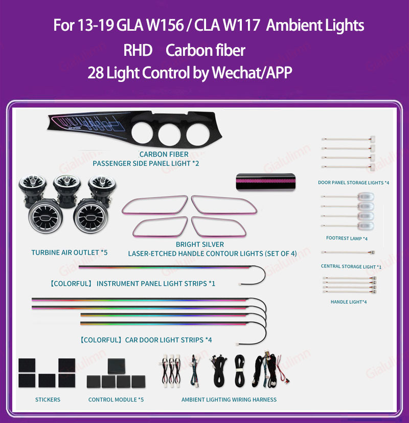 Ouchuangbo Ambient Light For 2013-2019 RHD LHD GLA W156 CLA W117 A Class W176 Ambiance Kit Lamp Backlight Kit Moodlight Decoration Environmental Lights