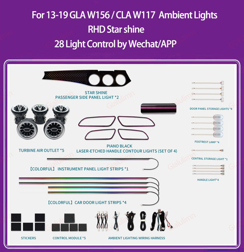 Ouchuangbo Ambient Light For 2013-2019 RHD LHD GLA W156 CLA W117 A Class W176 Ambiance Kit Lamp Backlight Kit Moodlight Decoration Environmental Lights