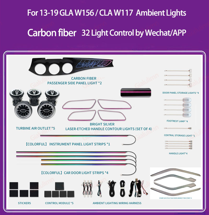 Ouchuangbo Ambient Light For 2013-2019 RHD LHD GLA W156 CLA W117 A Class W176 Ambiance Kit Lamp Backlight Kit Moodlight Decoration Environmental Lights