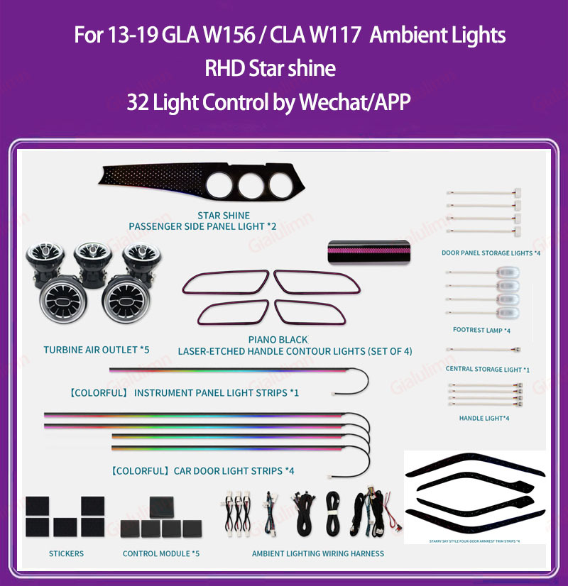 Ouchuangbo Ambient Light For 2013-2019 RHD LHD GLA W156 CLA W117 A Class W176 Ambiance Kit Lamp Backlight Kit Moodlight Decoration Environmental Lights