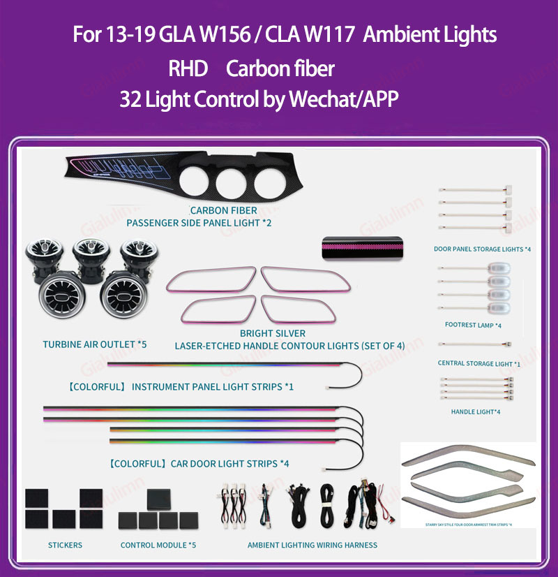 Ouchuangbo Ambient Light For 2013-2019 RHD LHD GLA W156 CLA W117 A Class W176 Ambiance Kit Lamp Backlight Kit Moodlight Decoration Environmental Lights