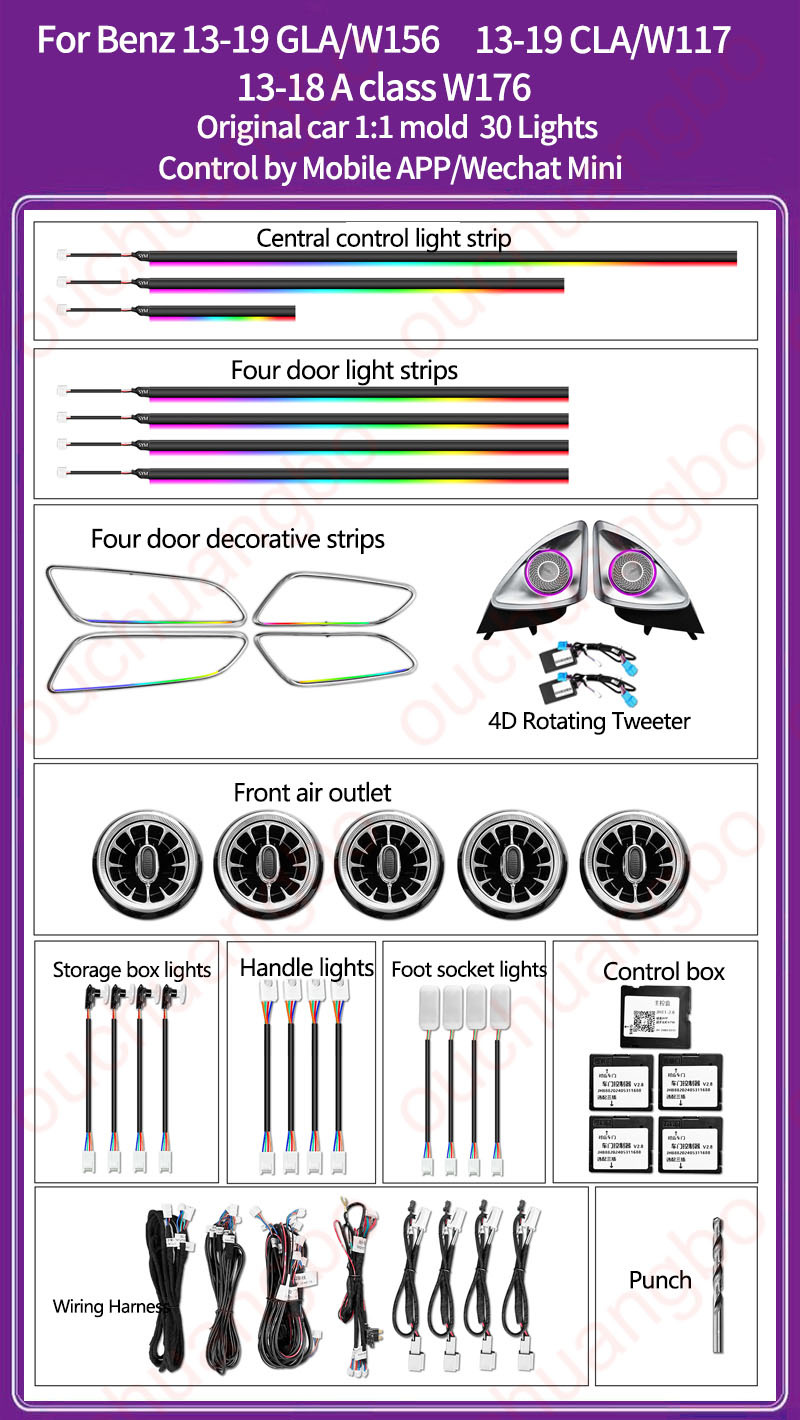 Ouchuangbo Ambient Light For 2013-2019 RHD LHD GLA W156 CLA W117 A Class W176 Ambiance Kit Lamp Backlight Kit Moodlight Decoration Environmental Lights