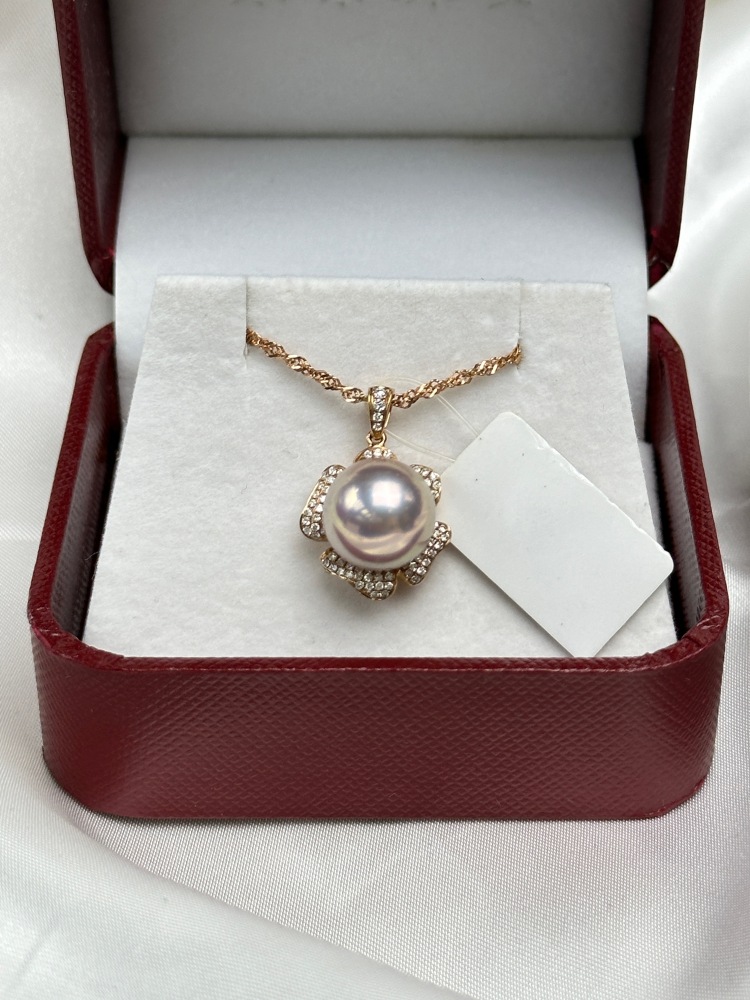 18k Gold 12mm Edison Pearl Pendant necklace With Chain