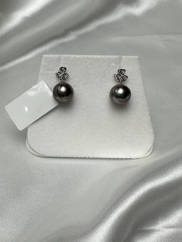 18k Gold 10~11mm Tahitian Black Pearl Stud Earrings