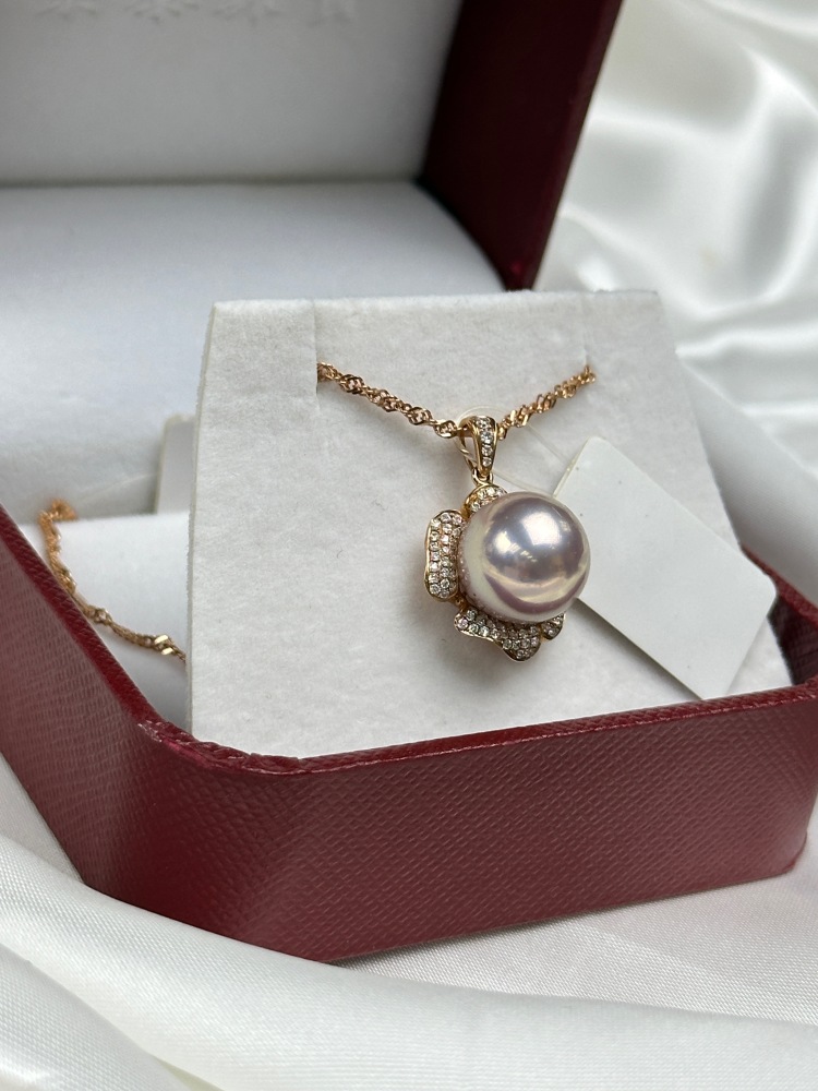 18k Gold 12mm Edison Pearl Pendant necklace With Chain