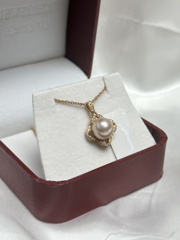 18k Gold 10~11mm Edison Pearl Pendant necklace With Chain