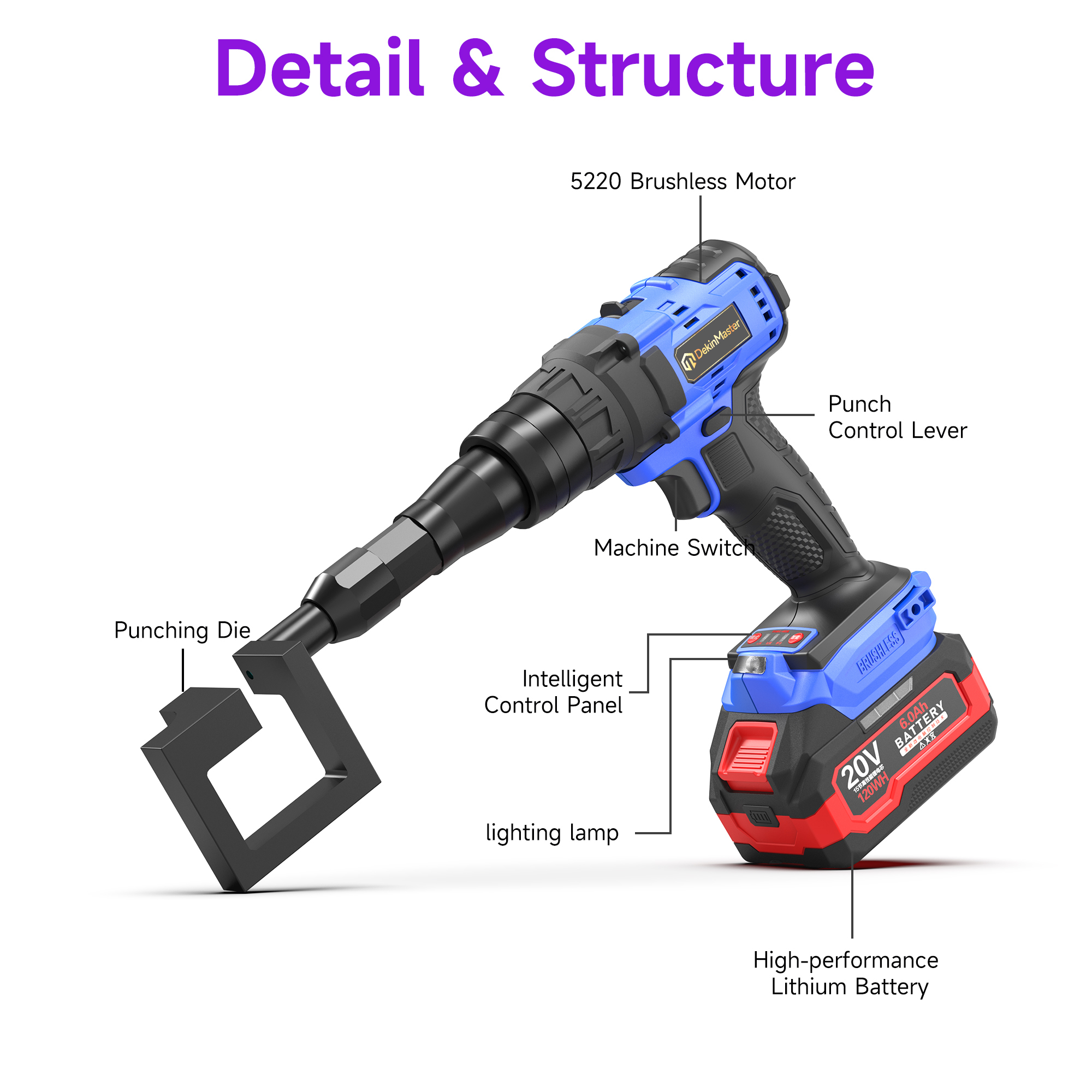 [Throat Depth 43mm] 5220 Cordless Puncher for Riveting of Partition & Ceiling Keels,DEJIN MASTER,[Throat Depth 43mm] 5220 Cordless Puncher for Riveting of Partition & Ceiling Keels