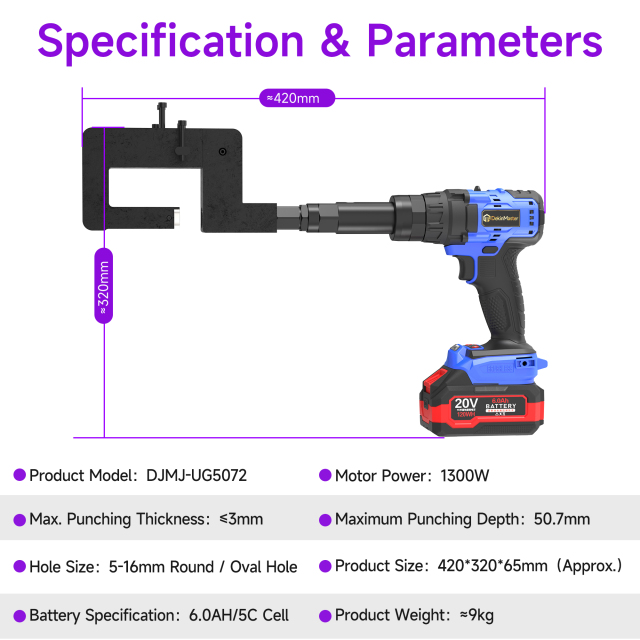 [Throat Depth 50.7mm] 5220 Cordless Puncher for Bottom Hole Punching of U‑Sections / PV Brackets,DEJIN MASTER,[Throat Depth 50.7mm] 5220 Cordless Puncher for Bottom Hole Punching of U‑Sections / PV Brackets