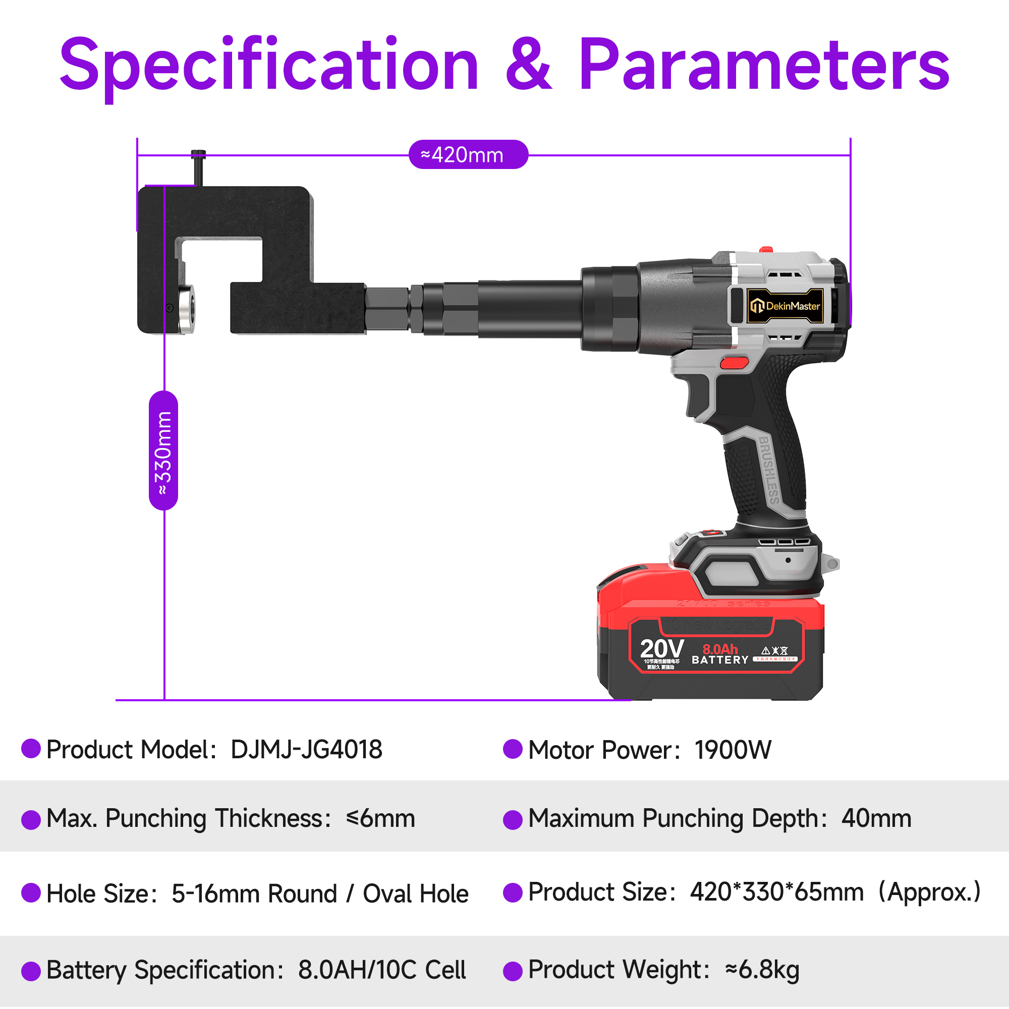 [Throat Depth 40mm] 5320 Cordless Puncher for Hole Punching of Angle Iron & Metal Water Tanks,DEJIN MASTER,[Throat Depth 40mm] 5320 Cordless Puncher for Hole Punching of Angle Iron & Metal Water Tanks