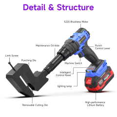 [Throat Depth 77mm] 5220 Cordless Puncher for Side Hole Punching of Electrical Wire Ducts & Galvanized Cable Trays,DEJIN MASTER,[Throat Depth 77mm] 5220 Cordless Puncher for Side Hole Punching of Electrical Wire Ducts & Galvanized Cable Trays