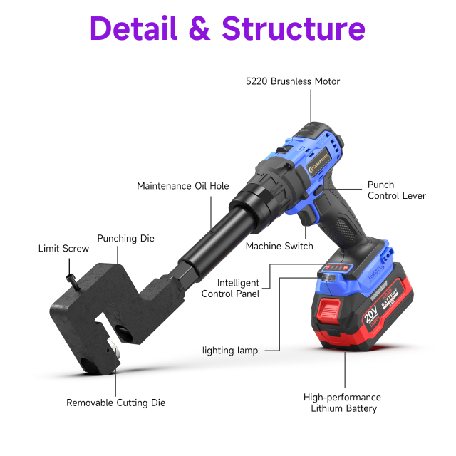 [Throat Depth 42.9mm] 5220 Cordless Puncher for Hole Punching of Angle Iron / Angle Steel,DEJIN MASTER,[Throat Depth 42.9mm] 5220 Cordless Puncher for Hole Punching of Angle Iron / Angle Steel