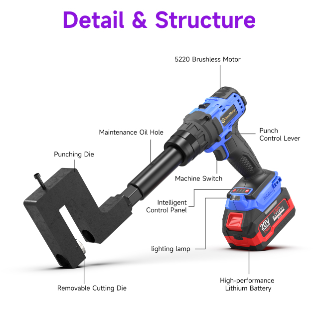 [Throat Depth 70mm] 5220 Cordless Puncher for Punching Various Plates Such as Iron, Copper, Steel and Aluminum,DEJIN MASTER,[Throat Depth 70mm] 5220 Cordless Puncher for Punching Various Plates Such as Iron, Copper, Steel and Aluminum