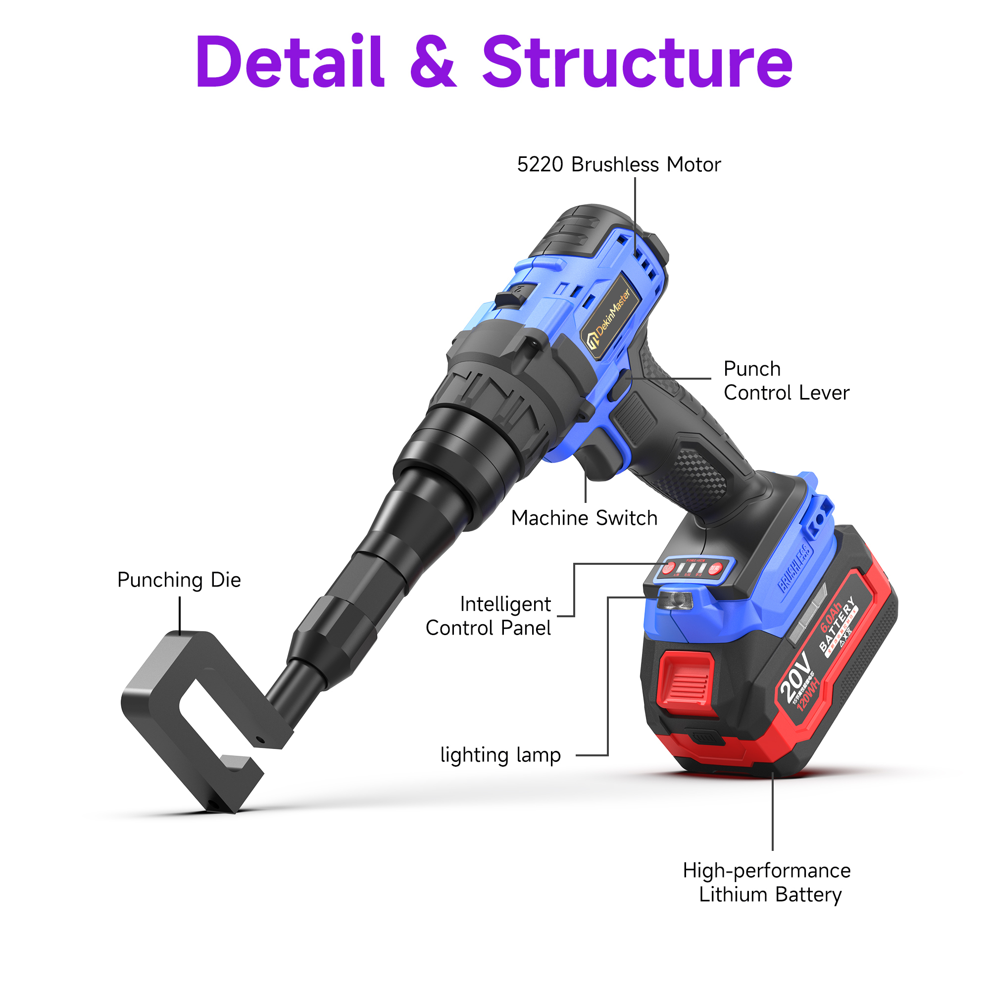 [Throat Depth 44.5mm] 5220 Cordless Puncher for Riveting of Partition & Ceiling Keels,DEJIN MASTER,[Throat Depth 44.5mm] 5220 Cordless Puncher for Riveting of Partition & Ceiling Keels