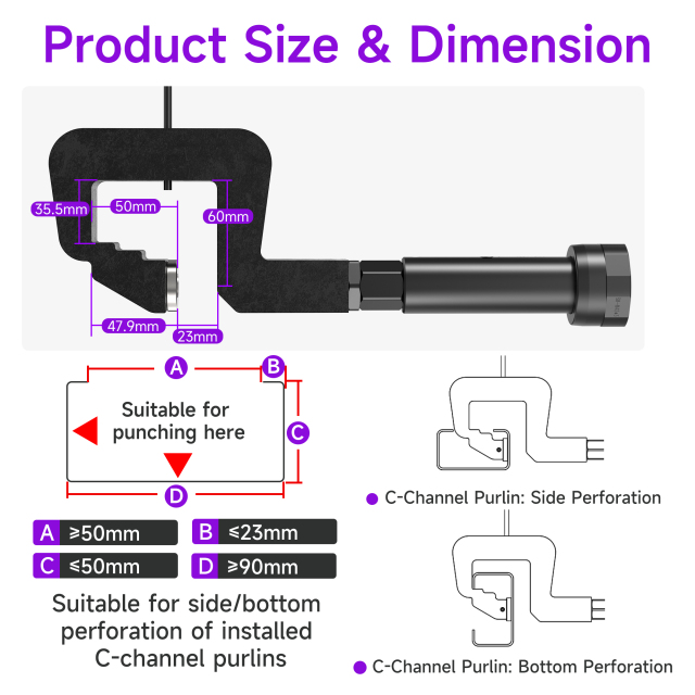 [Throat Depth 60mm] 5220 Cordless Puncher for Side & Bottom Hole Punching of C-Sections / Purlins,DEJIN MASTER,[Throat Depth 60mm] 5220 Cordless Puncher for Side & Bottom Hole Punching of C-Sections / Purlins