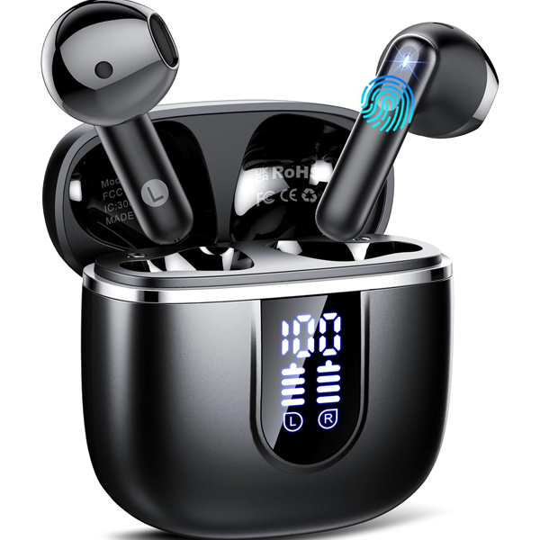 Wireless Earbuds, Bluetooth 5.4 Headphones with 3D Bass Stereo, 40H In-Ear Buds with 4 ENC Noise Cancelling Mic, Ultralight Bluetooth Earbuds USB-C LED, IP7 Waterproof Earphones for Android iOS