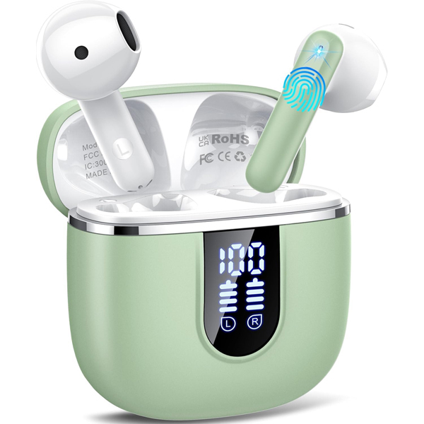 Wireless Earbuds, Bluetooth 5.4 Headphones with 3D Bass Stereo, 40H In-Ear Buds with 4 ENC Noise Cancelling Mic, Ultralight Bluetooth Earbuds USB-C LED, IP7 Waterproof Earphones for Android iOS