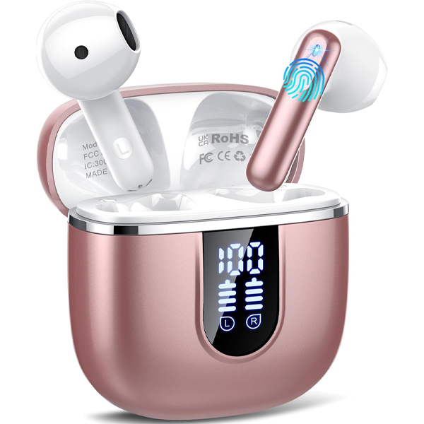 Wireless Earbuds, Bluetooth 5.4 Headphones with 3D Bass Stereo, 40H In-Ear Buds with 4 ENC Noise Cancelling Mic, Ultralight Bluetooth Earbuds USB-C LED, IP7 Waterproof Earphones for Android iOS