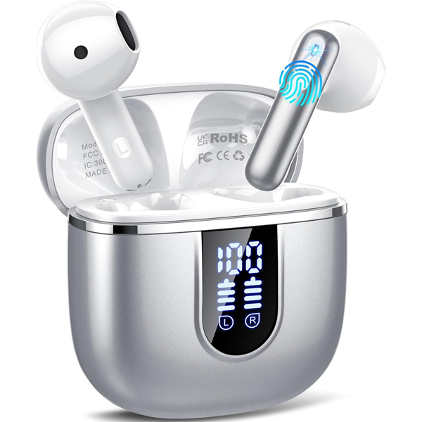 Wireless Earbuds, Bluetooth 5.4 Headphones with 3D Bass Stereo, 40H In-Ear Buds with 4 ENC Noise Cancelling Mic, Ultralight Bluetooth Earbuds USB-C LED, IP7 Waterproof Earphones for Android iOS