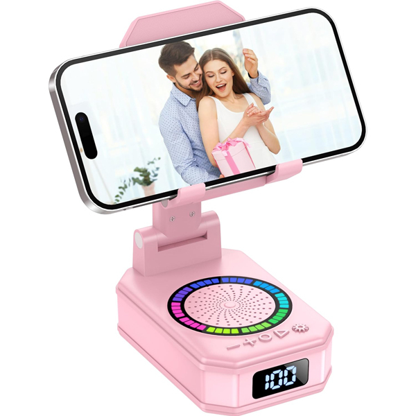 Gifts for Men Women, Cell Phone Stand with Wireless Bluetooth Speaker and Colorful LED Lights, Anti-Slip Base HD Surround Sound, Rechargeable (3000mAh), Home and Outdoors Bluetooth Speaker
