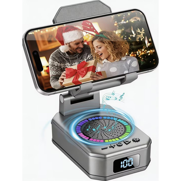 Gifts for Men Women, Cell Phone Stand with Wireless Bluetooth Speaker and Colorful LED Lights, Anti-Slip Base HD Surround Sound, Rechargeable (3000mAh), Home and Outdoors Bluetooth Speaker