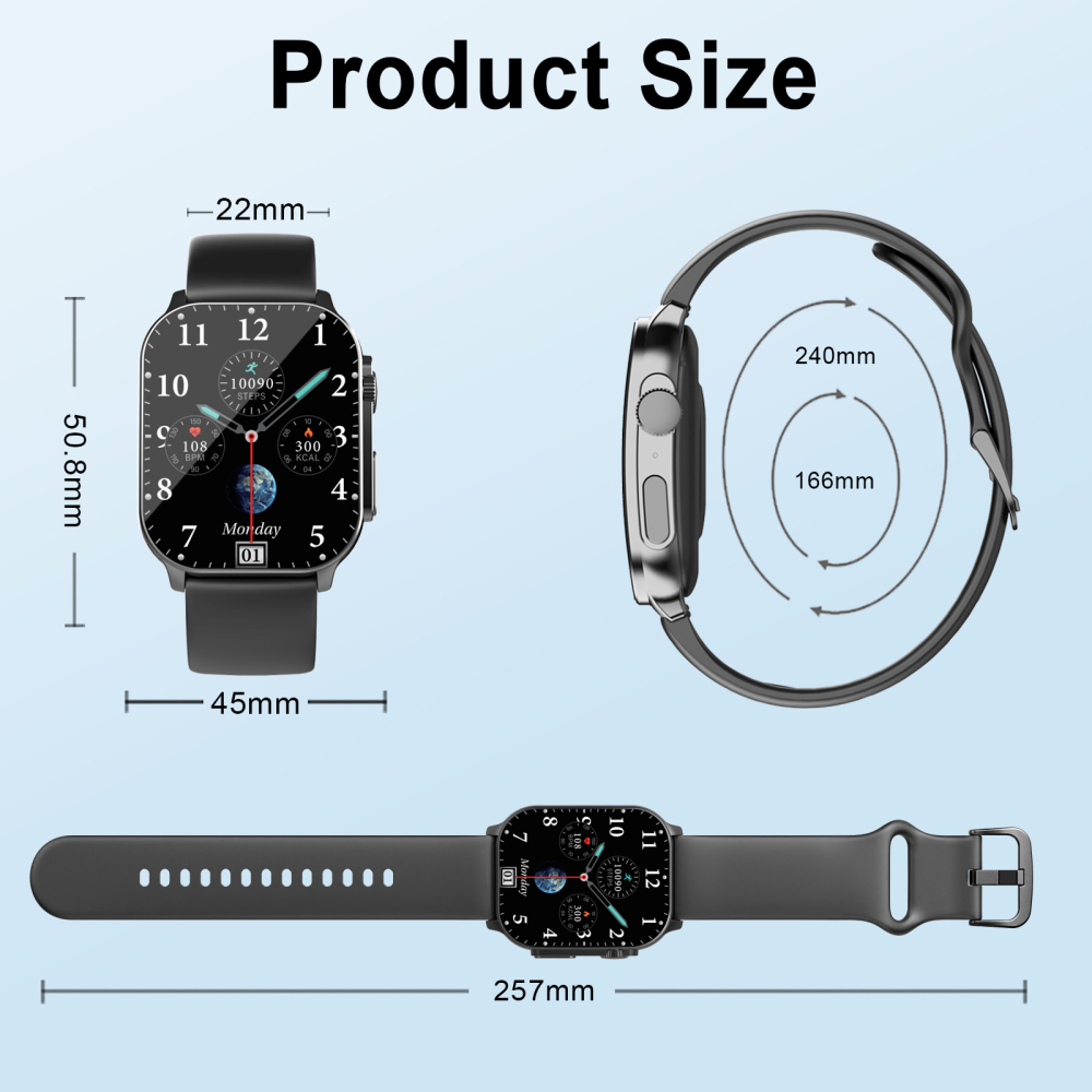 Smart Watch for Men, 2.01" AMOLED Curved HD Screen Smart Watch, Fitness Tracker with 24/7 Heart Rate/Sleep Monitor, IP68 Waterproof Running Watch, Compatible with iOS & Android for Daily Workout Black