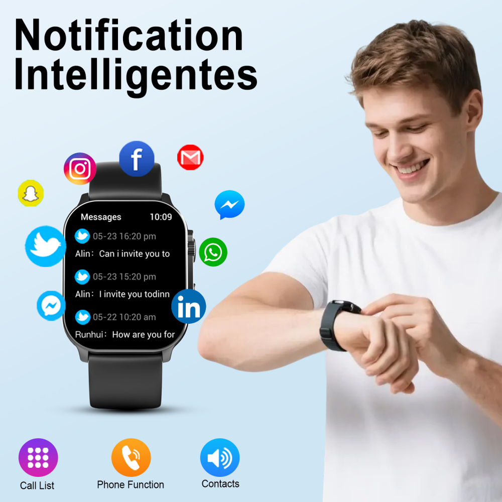 Smart Watch for Men, 2.01" AMOLED Curved HD Screen Smart Watch, Fitness Tracker with 24/7 Heart Rate/Sleep Monitor, IP68 Waterproof Running Watch, Compatible with iOS & Android for Daily Workout Black