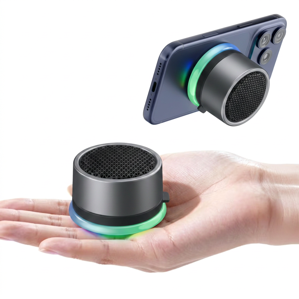 Cillso Magnetic Mini Portable Bluetooth Speaker, Bluetooth 5.4 Wireless Speaker with TWS Stereo & RGB Rhythm Lights, Splashproof Hands-Free Call Speaker for Car, Shower, Gym & Outdoor Use, Dark Gray