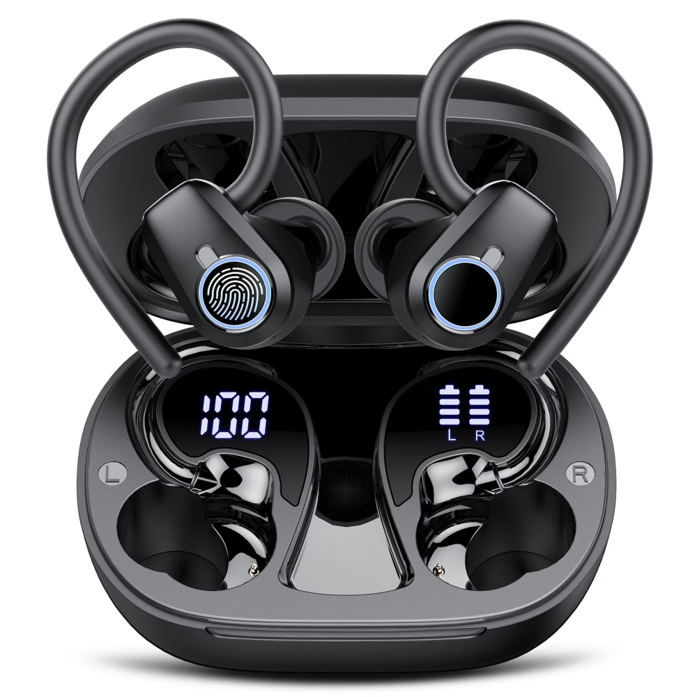 Wireless Earbuds, Bluetooth 5.4 Headphones Sport with 4 ENC Noise Cancelling Mic, 3D Stereo in Ear buds, 50H Wireless Earphones with Earhooks USB-C, IP7 Waterproof Bluetooth Earbuds for Running Gym