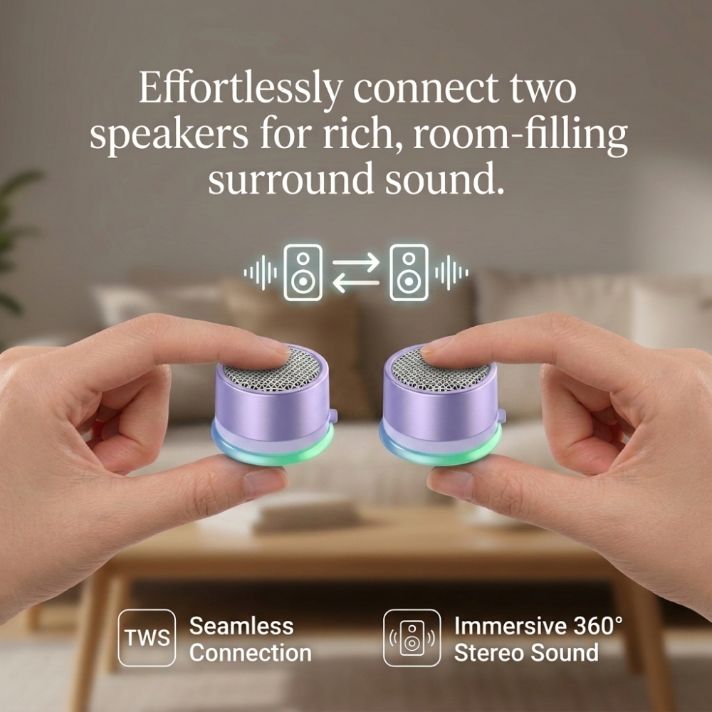 Cillso Mini Magnetic Portable Bluetooth Speaker, Bluetooth 5.4 Wireless Speaker with TWS Stereo & RGB Rhythm Lights, Waterproof Speaker for Car, Shower, Gym & Outdoor Use, Purple
