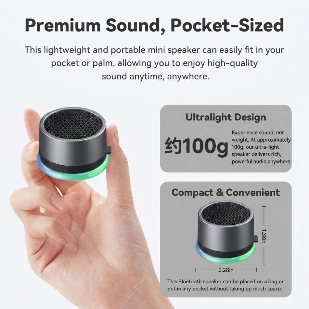 Cillso Magnetic Mini Portable Bluetooth Speaker, Bluetooth 5.4 Wireless Speaker with TWS Stereo & RGB Rhythm Lights, Splashproof Hands-Free Call Speaker for Car, Shower, Gym & Outdoor Use, Dark Gray