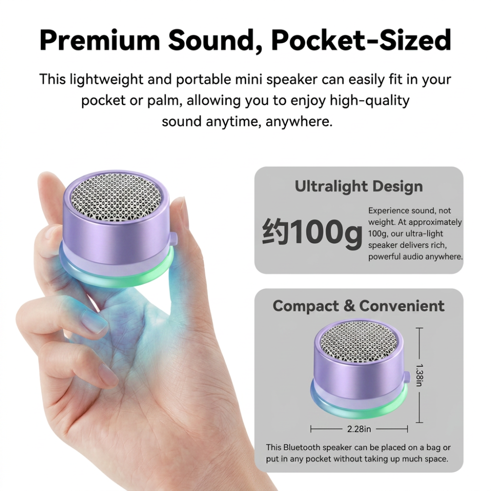 Cillso Mini Magnetic Portable Bluetooth Speaker, Bluetooth 5.4 Wireless Speaker with TWS Stereo & RGB Rhythm Lights, Waterproof Speaker for Car, Shower, Gym & Outdoor Use, Purple