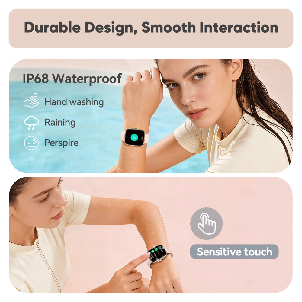 Cillso Ladies Waterproof Smart Watch, 1.83" Touchscreen Fitness Tracker for Android & iPhone with Bluetooth Call, Pink