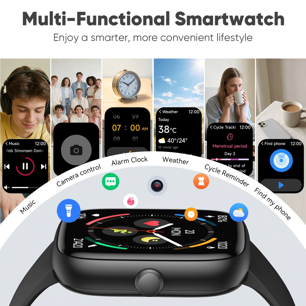 Cillso Mens Smart Watch for Android & iPhone, 1.83" Touchscreen Fitness Watch, 100+ Sports Modes, IP68 Waterproof Smartwatch with Bluetooth Call, Black