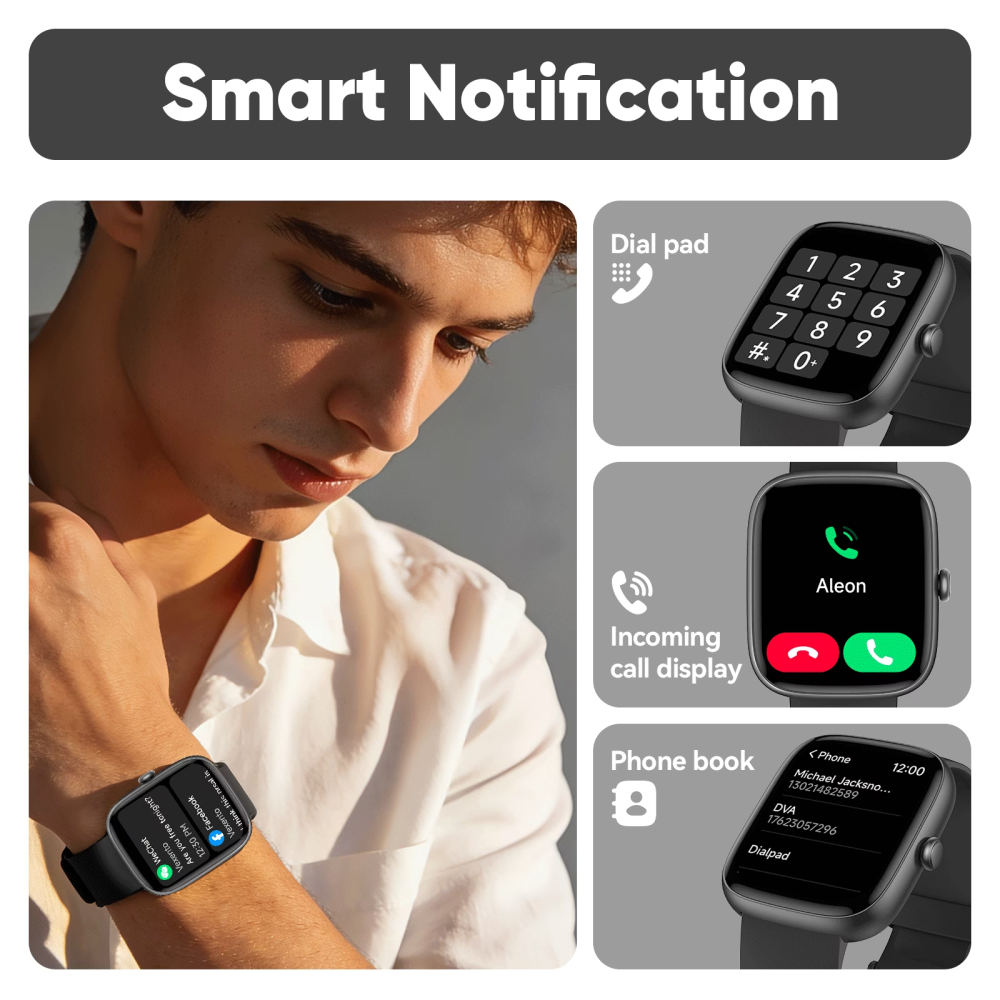 Cillso Mens Smart Watch for Android & iPhone, 1.83" Touchscreen Fitness Watch, 100+ Sports Modes, IP68 Waterproof Smartwatch with Bluetooth Call, Black