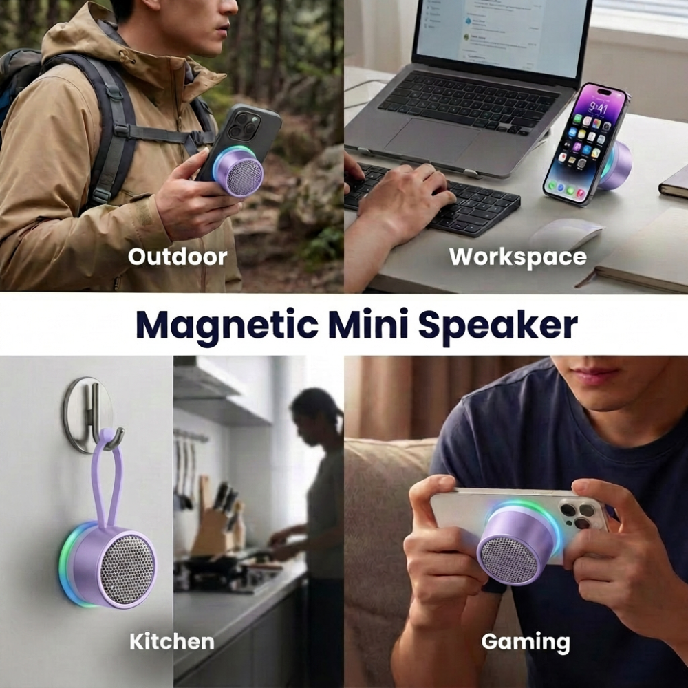 Cillso Mini Magnetic Portable Bluetooth Speaker, Bluetooth 5.4 Wireless Speaker with TWS Stereo & RGB Rhythm Lights, Waterproof Speaker for Car, Shower, Gym & Outdoor Use, Purple