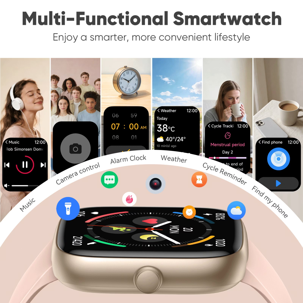 Cillso Ladies Waterproof Smart Watch, 1.83" Touchscreen Fitness Tracker for Android & iPhone with Bluetooth Call, Pink