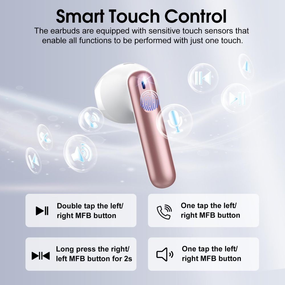 Wireless Earbuds, 2026 Bluetooth 5.4 Earphones In Ear 3D Stereo, Bluetooth Headphones with 4 ENC Noise Cancelling Mic, 40H Deep Bass IP7 Waterproof Headset Comfortable Earbuds for Work,Sport Rose