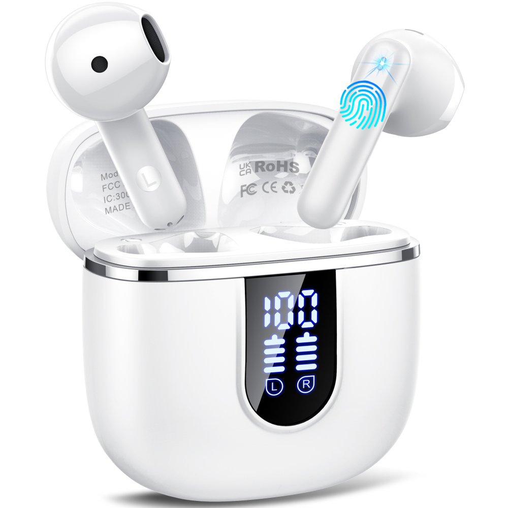 Wireless Earbuds, Bluetooth Ear Buds 5.4 Mini Hifi Stereo with 4 ENC Noise Cancelling Mics Wireless Headphones, 40H in Ear Earphones, Usb C, IP7 Waterproof Bluetooth Headphones for Sports, White
