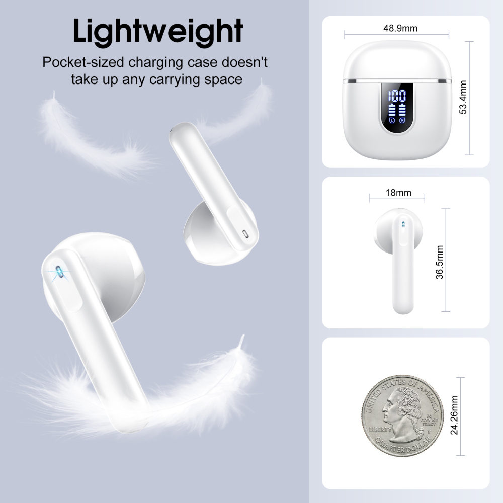 Wireless Earbuds, Bluetooth Ear Buds 5.4 Mini Hifi Stereo with 4 ENC Noise Cancelling Mics Wireless Headphones, 40H in Ear Earphones, Usb C, IP7 Waterproof Bluetooth Headphones for Sports, White